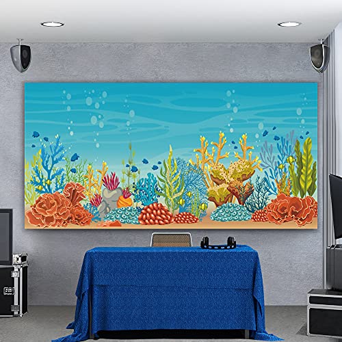 Renaiss 15x8ft Beautiful Coral Reefs Background Cartoon Ocean Underwater Fishes Deep Blue Sea Photography Backdrop for Under