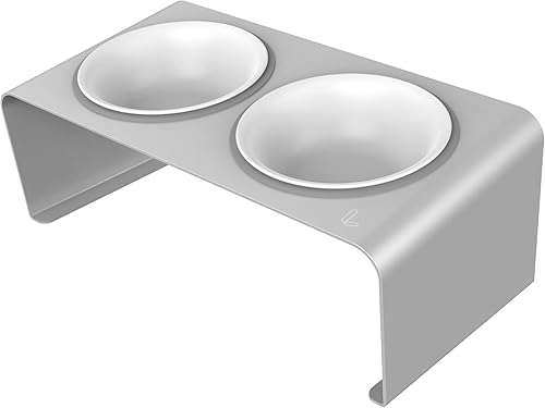 LINGO Mesa de comedor de aluminio para mascotas (cuenco individual - cerámica)