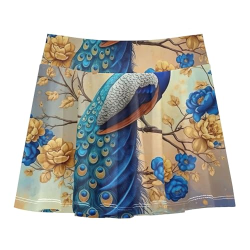 Joisal Fun Cute Girls Skorts Athletic Shorts Toddlers Tennis Skirts Flowy Skort Blue Peacock Gold Flowers 4t