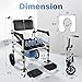 Rustproof Aluminum Frame Shower Chair with Safe Smooth 360 Wheels with Locks, Rolling Commode Transfer Aid for Seniors Disabled, Foldable Height Adjustable Alloy Seat Transport Bathroom Wheelchair