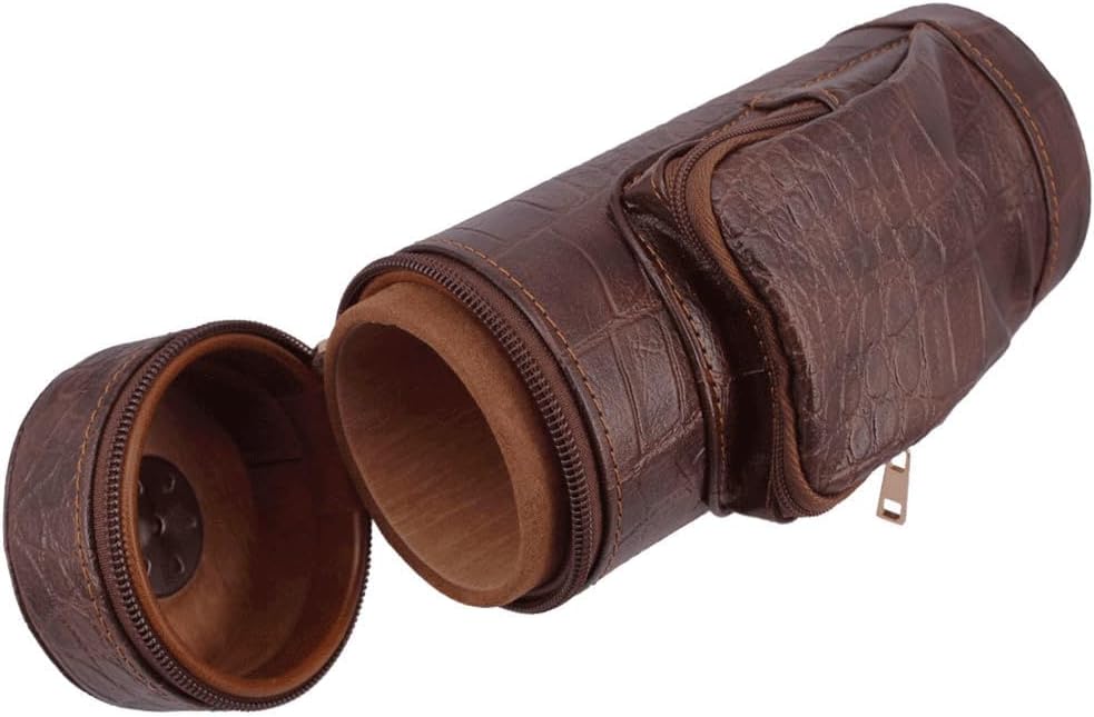AMANCY Classy Cylindrical Hand Carry Cigar Case with Premium Cutter and Rest, Cedar Wood Lined Travel Cigar Holder Humidor kit with Built-In Hygrometer, Long Humidifier, and Dropper