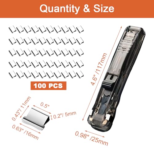 Image of 2 Pcs Handheld Reusable Creative Stapler Push Stapler Clips Paper Clamp Dispenser 40 Sheet, 100 Stainless Steel Refill Binder Clips for Office Document School Supplies