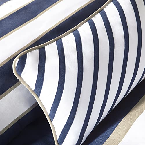 Intelligent Design Ashton Casual Comforter Set, Vibrant Colorblock Design, Modern Bedding Geometric Stripes All Season Cover, Matching Shams, Decorative Pillow, King/Cal King, Khaki/Navy, 4 Piece