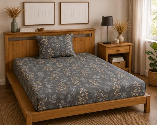 Image of 245 TC Glace-Cotton All Around Elastic Fitted Bedsheet, Elastic Fitted Bedsheet Single Size Bedsheet for Single Bed with 1 Pillow Cover, Size - 72 x 36 x 8 Inch Color