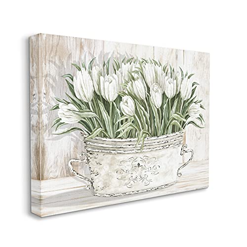 Image of 'Fresh White Tulip Flowers Vintage'| Canvas Art | Stupell Industries | 20 x 16 Inches, Easy to Hang and Sturdy, Made in USA, by Cindy Jacobs