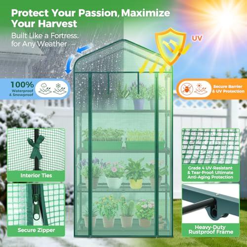 Ohuhu Mini Greenhouse for Indoor Outdoor, Small Plastic Plant Green House 4-Tier Rack Stand Portable Greenhouses with Durable PE Cover for Seedling, 2.5x1.6x5.2 FT, Ideal Gardening Gifts for Women Men - Image 5