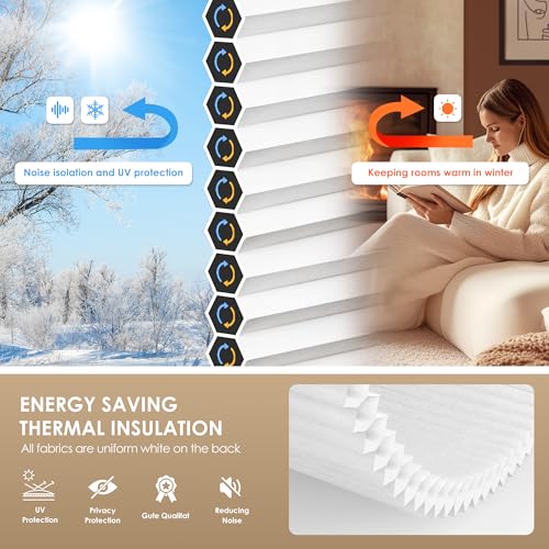 Image of LazBlinds No Drill Cordless Cellular Shades, 31.5 inch W x 72 inch H, White