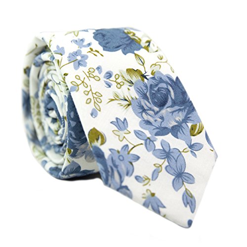 Image of DAZI Men's Skinny Tie Floral Print Cotton Necktie, Great for Weddings, Groom, Groomsmen, Missions, Dances, Gifts.