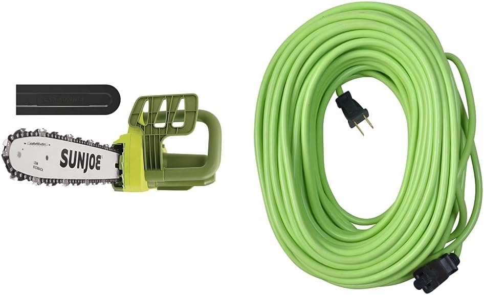 Sun Joe SWJ599E 14-inch 9-Amp Tree Limb Master Electric Handheld Chainsaw with Low-Kickback & Yard Master 9940010 Outdoor Garden 120-Foot Extension Cord, Light Duty, Water Resistant