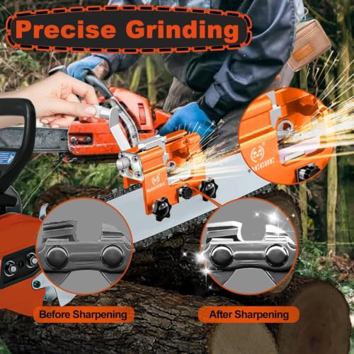 Image of Chainsaw Sharpener with 10 High Hardness Titanium Plated Diamond Bits, Universal Manual Portable Chainsaw Chain Sharpening Jig Kit Sharpener Tool for 4-22 Inch Chainsaws, Lumberjack, Gardener