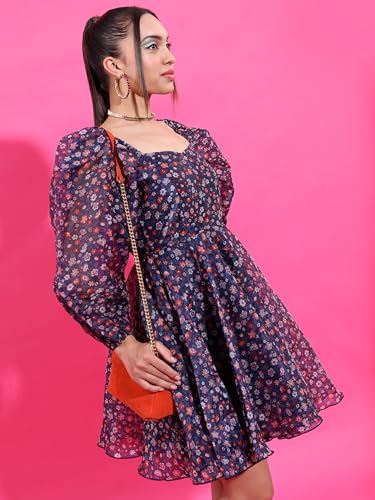 Image of Tokyo Talkies Women's Long Sleeves Sweet Heart Neck Printed Dresses | Stylish| Casual