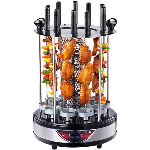 LYATW Automatic Timing Multi-function Barbecue Machine 360° Automatic Rotating Barbecue 10 String Barbecue Furnace Temperature Control Baking Machine 1350W, Silver