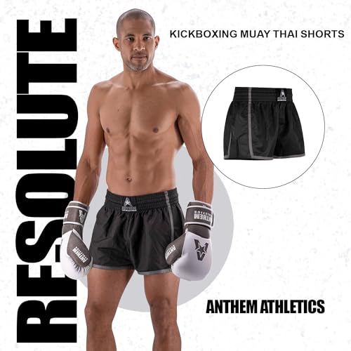 Anthem Athletics Muay Thai Shorts Men, Muay Thai Shorts Women - Kickboxing Short Boxing Trunks 5050 Classic Infinity Resolute - Black & Grey - Medium