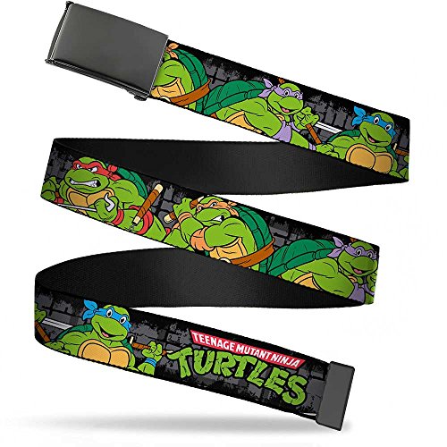 Buckle-Down Web Belt - Classic TMNT Group Pose4 in Sewer/TMNT Logo
