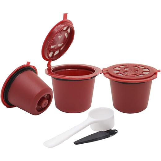 3PCS Reusable Coffee Pods 3 Red Reusable Coffee Capsules wit