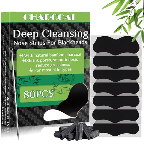 Tiras Nasales, CarbónTiras Nasales (80 PCS), Tiras nasales de limpieza Profunda Para Puntos Negros Para Todo Tipo de Piel (mujeres y hombres), Mantenga la Piel Clara y Apriete los Poros
