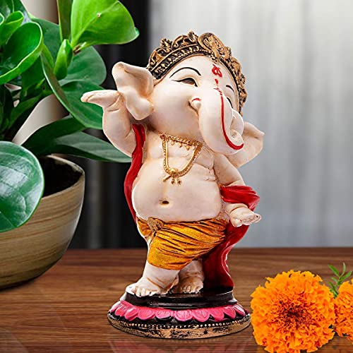 Image of MOSTOS - Handcrafted Lord Ganesha Idol Decorative Showpiece for Home, Office, Car Dashboard & Temple | Resin Ganpati Murti | Hindu God Ganesh Statue (Ashirwad Mudra + Raised Palm + Dholak)