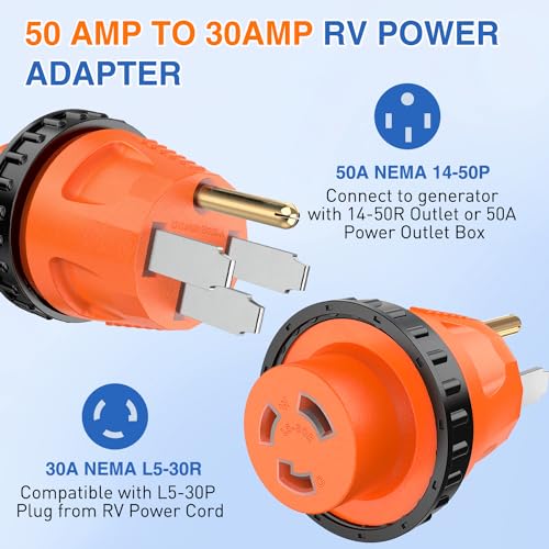 Image of Nilight 50A to 30A RV Power Adapter Twist Locking Connector | 14-50P L5-30R 50Amp Male Plug 30Amp Female Receptacle for Generator Camper Caravan Shore Converter