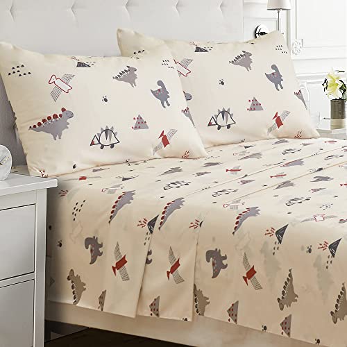 Catálogo para Comprar On-line Comercial de blancos más recomendados. 48 NANWEI Juego de Sábanas de 4 Piezas, Sábanas Matrimonial de Microfibra de Hotel Doble Cepillado, Sábanas de Suaves Hipoalergénicas (Dinosaurio Beige, Matrimonial)