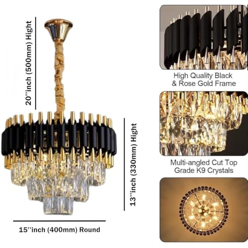 Image of Avior Crystal Chandelier Lights for Hall Ceiling /Jhumar /Jhoomar Lamp for Living Room Modern, Home Decarative Lamps for Hall and Office | Black Gold (400 mm /16inch /3-Tiers)