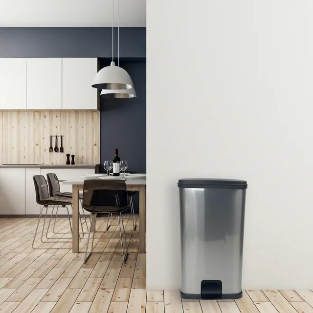 13.2 Gallon Trash Can. Plastic Rectangular Step Kitchen Trash Can for Kitchen,Home, Bedroom, Bathroom,Office & Slim Space-Saving, Silver