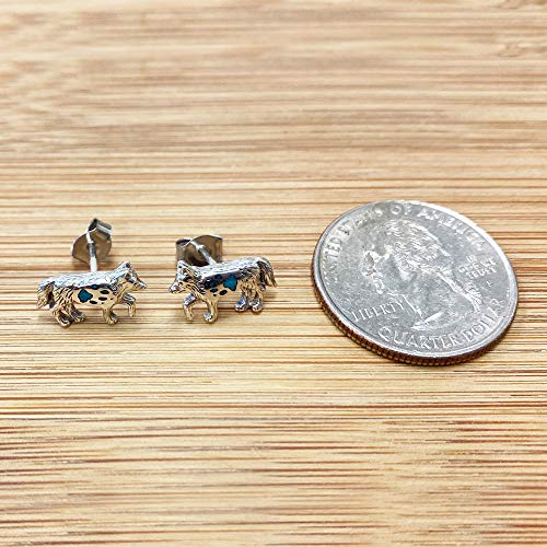 Turquoise Gemstone Wolf With Paw Southwestern Style Sterling Silver Post Back Stud Earrings #TOP3