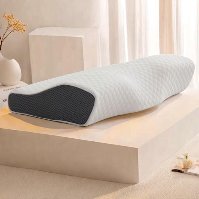 SWZEC Ortorex Cuscino Ortopedico in Memory Foam Sagomato per i Dolori Cervicali(Grigio,60X35CM)