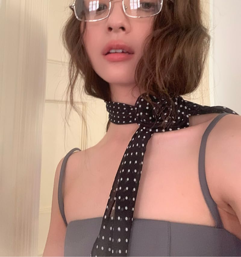 Thin Triangle Scarf Y2k Skinny Scarf for Women Leopard Print Polka Dot Scarf Boho Aesthetic Accessories3