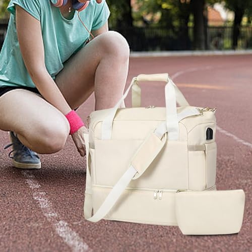 Gym Bag Travel Duffle Bag Shoulder Bag Luggage Lightweight with Wet Pocket Weekender Bag for Traveling Workout Trip Exercise(White)4