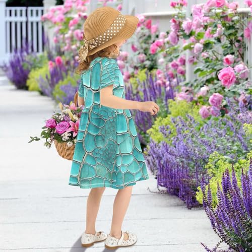 Girls Summer Dress Short Sleeve A Line Crocodile Alligator Casual Dresses for Kids 2-8 Years4