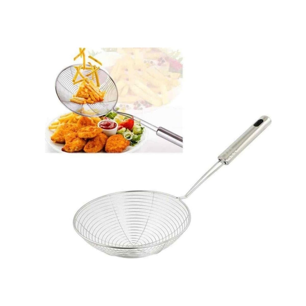 18-16 CM Paslanmaz Çelik Süzgeç Kepçe – Dayanıklı Kızartma ve Haşlama Kevgir Kaşık, Uzun Saplı Mutfak Süzgeci (16cm)