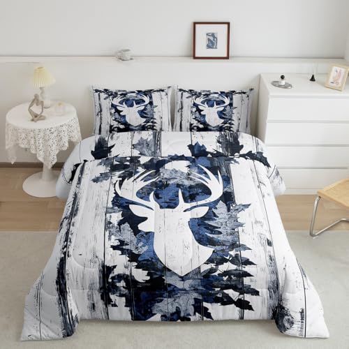Image of Feelyou Camo Deer Bedding Set Twin Size, Deer Hunting Comforter for Kids Boys Girls Deer Antlers Army Camouflage Comforter Set Western Duvet Insert Microfiber Bed Set