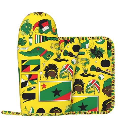 Ensemble de gants de cuisine et tapis d'isolation thermique Jamaican Elements, convient pour les couvertures de barbecue et les assiettes à dîner, parfait...