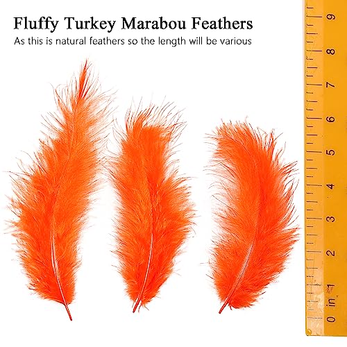 Tharaht 100Pcs Fluffy Turkey Marabou Feathers 4-6Inch For Craft Dream Catcher Decoration Natural Fluffy Turkey Marabou Feathers,Orange #TOP1