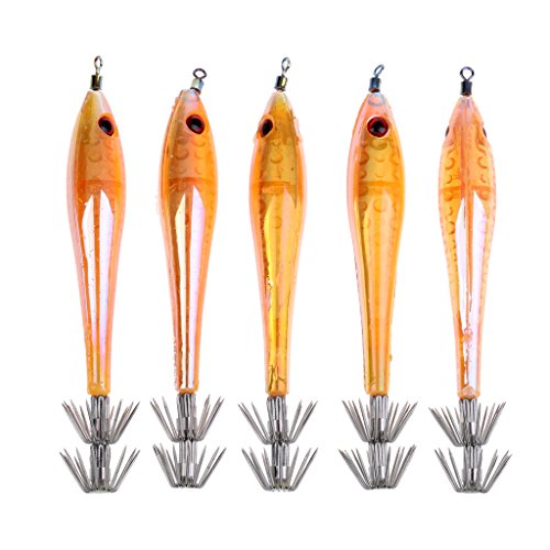 Magideal 5 Jibioneras, anzuelos duros de pesca, calamar, anzuelos luminosos, ganchos para...