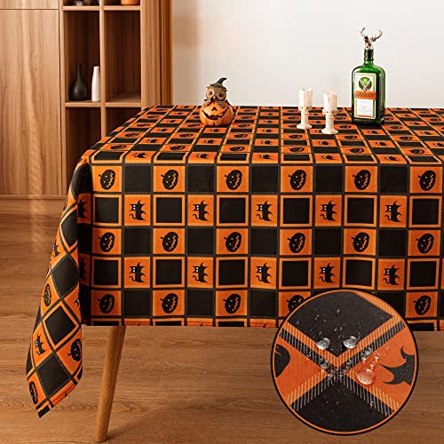 Victree Halloween Checkered Rectangle Tablecloth For Holiday - Waterproof And Wrinkle Resistant Gingham Table Cloth, Decorative Table Cover For Banquet Party Kitchen Dining Room, 60 X 84 Inch, Orange #TOP23