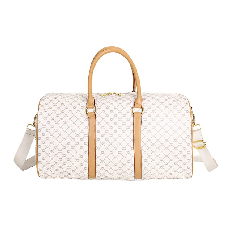 Womens Leather Overnight Duffle Bags - Large Tote, Waterproof Weekender & Carry-On Bags for Travel, Gym (White)