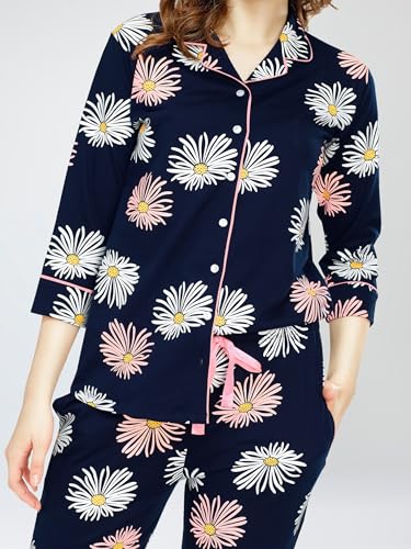 Image of ZEYO Night Suit for Women's Floral Printed Cotton Night Dress of Shirt and Pajama Set 5766