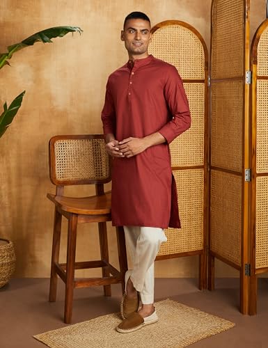 Image of Amazon Brand - Symbol Men's 100% Cotton Solid Long Length Casual Kurta - Regular Fit (Available in Plus Sizes)