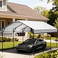 VOYSIGN Metal Carport Heavy Duty 10x15ft Outdoor Galvanized Steel Car Port, Vehicle Canopy Garage Shade, Multi-Use Shelter for Car, Boat, Tractors & Outdoor Storage