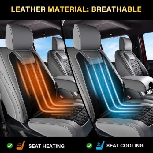 Image of Coverado Premium Leather Truck Front Seat Covers - Custom Fit, Waterproof, Heavy Duty, Anti-Spill, Scratch Resistant Protector for Ford F150 2015-2026, F250-F450, BGray