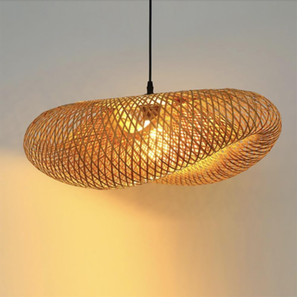 Lampadario a sospensione in bambù intrecciato a mano creativo Cappello di paglia Lampadario in bambù naturale Lampada da soffitto a soffitto, Lampadario in stile rurale per sala da pranzo, soggiorno