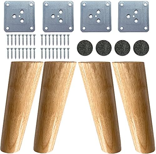 KITEVICH 4PACK Solid Wood Furniture Legs 6 Inch Sofa Legs, Replacement Legs Mid Century Modern Legs for Couch End Table TV Stand Bed Dresser Cabinet, Accessorizes Included