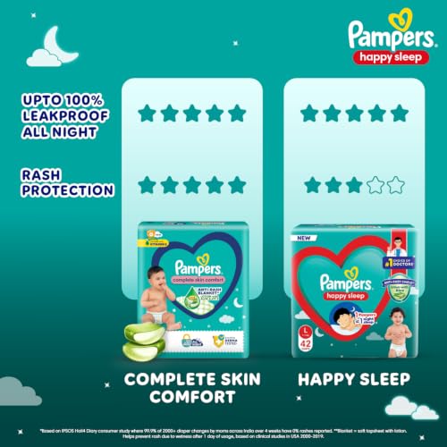 Image of Pampers Happy Sleep Pant Style Baby Diapers, Medium (M), 68 Count, 1 Pampers = 1 Night Sleep, with Anti Rash Shield, 7-12 Kg Diapers