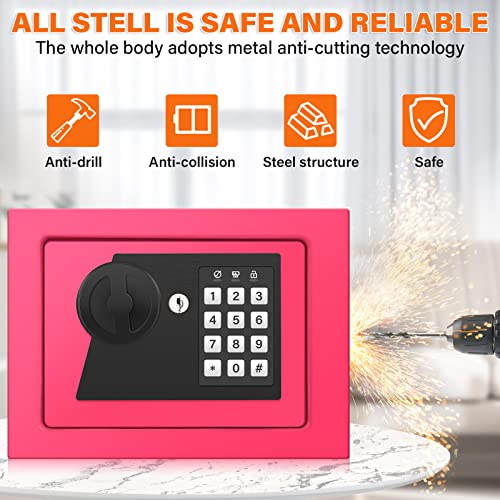 Small Safe Box For Home With Fireproof Waterproof Money Bag, Fireproof Safe With Digital Keypad Key, Home Safe Box For Money Firearm Medicine Valuables (Pink) #TOP2