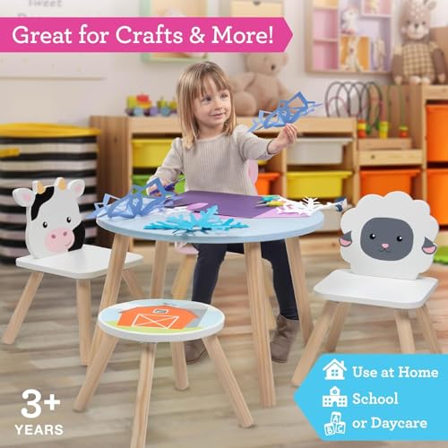Kids-Wooden-Animal-Table-Chair-Set-w-4-Seats-Cow-Pig-Sheep-Plus-Adult-Stool-for-Arts-Crafts-Dining-Pretend-Play-Durable-Playroom-Furniture-for-Home-Daycare-Classroom-Toddler-Children-Gift Kids Wooden Animal Table Chair Set w 4 Seats Cow Pig Sheep Plus Adult Stool for Arts Crafts Dining Pretend Play Durable Playroom Furniture for Home Daycare Classroom Toddler Children Gift