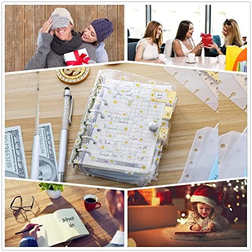 A7 Binder 5.39x4.33" Daily A7 Planner, Transparent with Daisy Binder Notebook, with Binder Wallet x14, Today Bookmark Ruler x1, Accounting Refill Paper x45, Pen x1, Sticker x18, Harphia NPNB-139N-A7