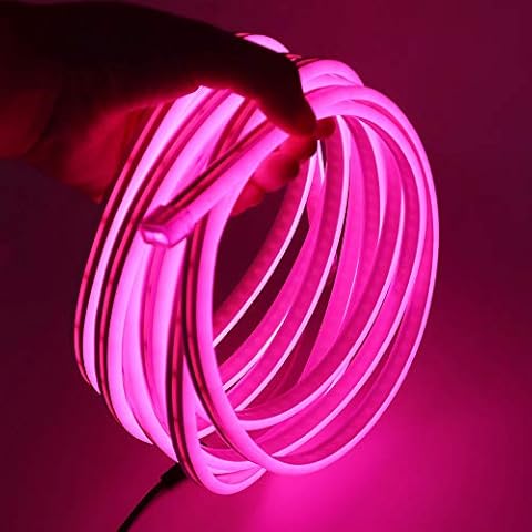 XUNATA Coloured 5m Packaged 12V Neon LED Strip Lights, SMD 2835 120leds/m Rope Ribbon (6x12mm) for Indoor Decor Outdoor Commercial Decking (5m (with Power Supply), Pink) Cover