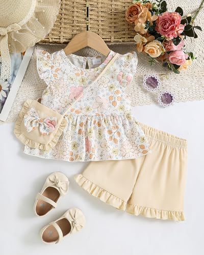 Image of Weebaby Toddler Girl Clothes Baby Summer Outfits Sleeveless Halter Top Ruffle Short Set Cute Kids Clothes Girls