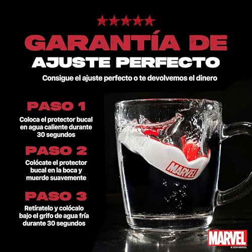Guía paso a paso para ajustar el protector bucal Marvel utilizando agua caliente y refrigeración